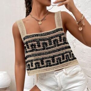 SHEIN Crochet Black/Cream Loose Crop Top Women’s Size Large